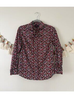 J. Crew Liberty Art Fabrics Vibrant Pink Floral Button Front Long Sleeve Top 2